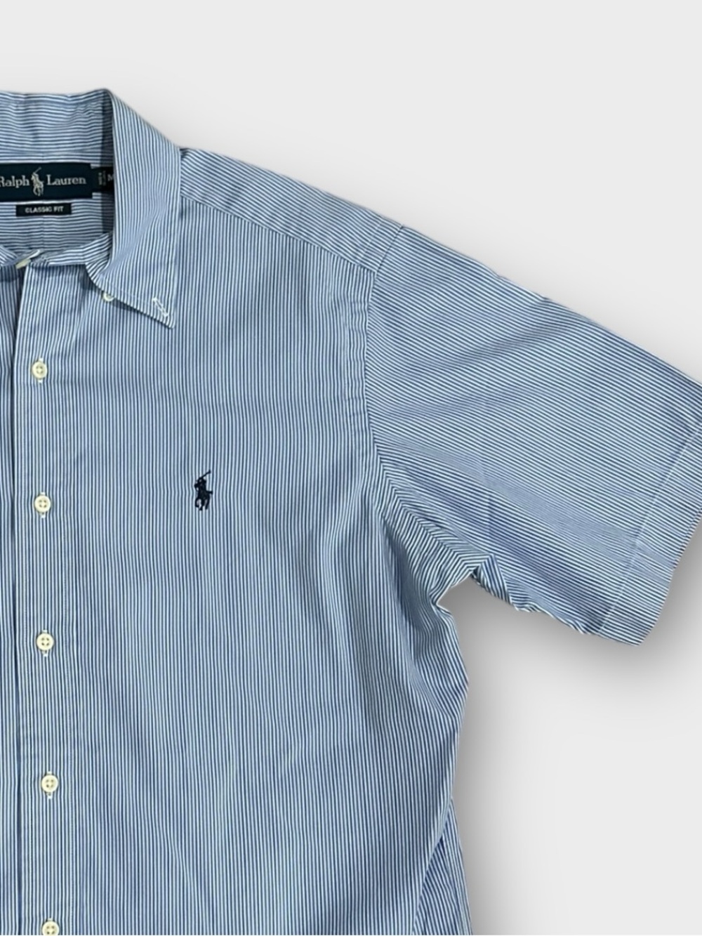 Ralph Lauren Classic Blue Striped Short Sleeve Button Down Preppy M